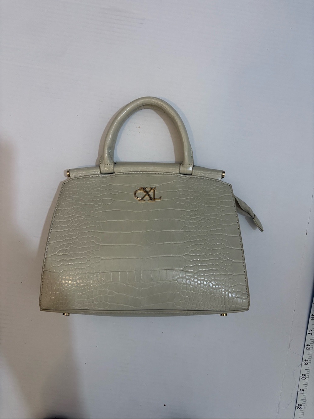 Christian Lacroix Ivory Croc-Embossed Top-Handle top handle